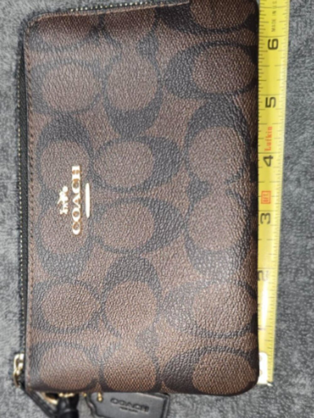 Coach New Your Pebbled Leather Double Zip Wristlet (Brown / Black)